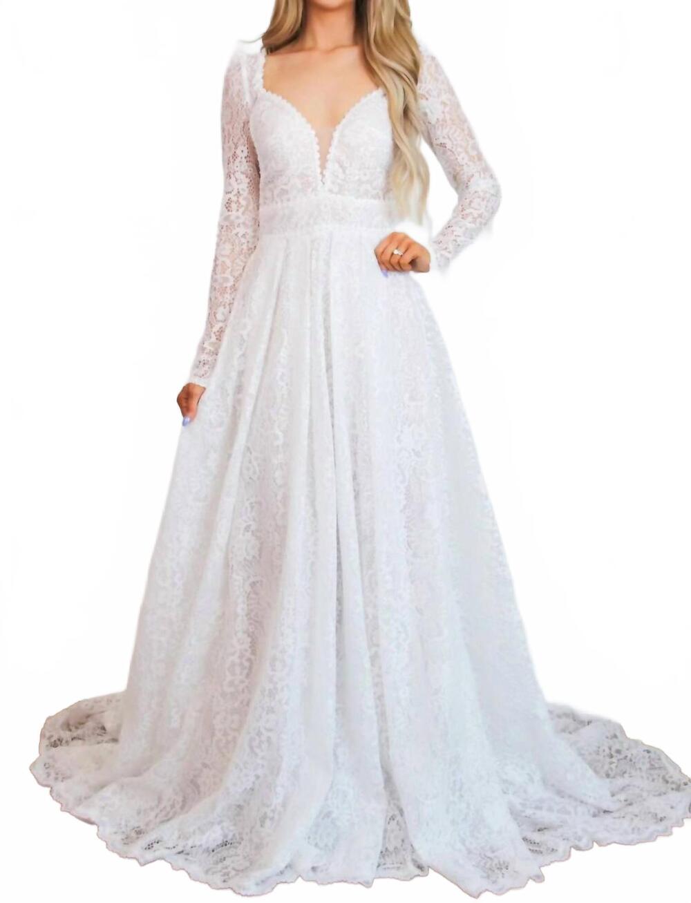 NEW CINDERELLA DIVINE oriana lace a line detachable long sleeve wedding dress in